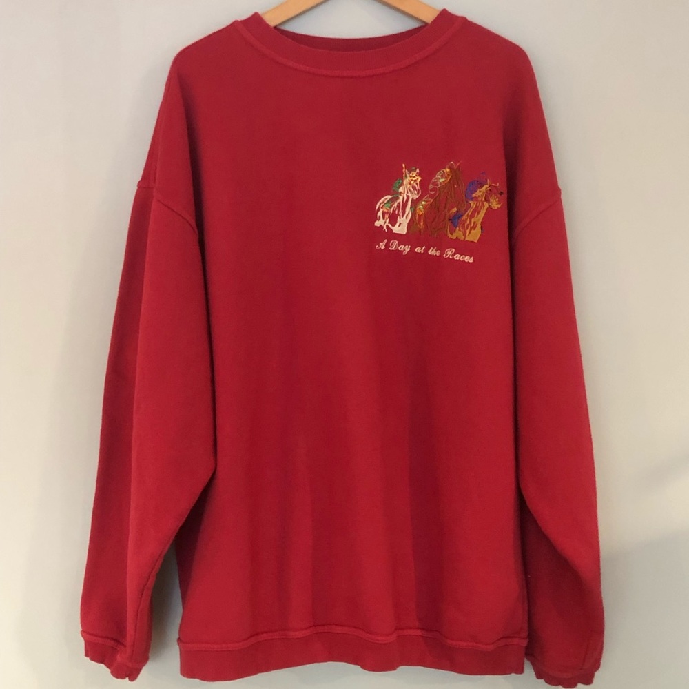 Vintage Authentic Pigment Equestrian Embroidered “A Day At The Races” Sweatshirt